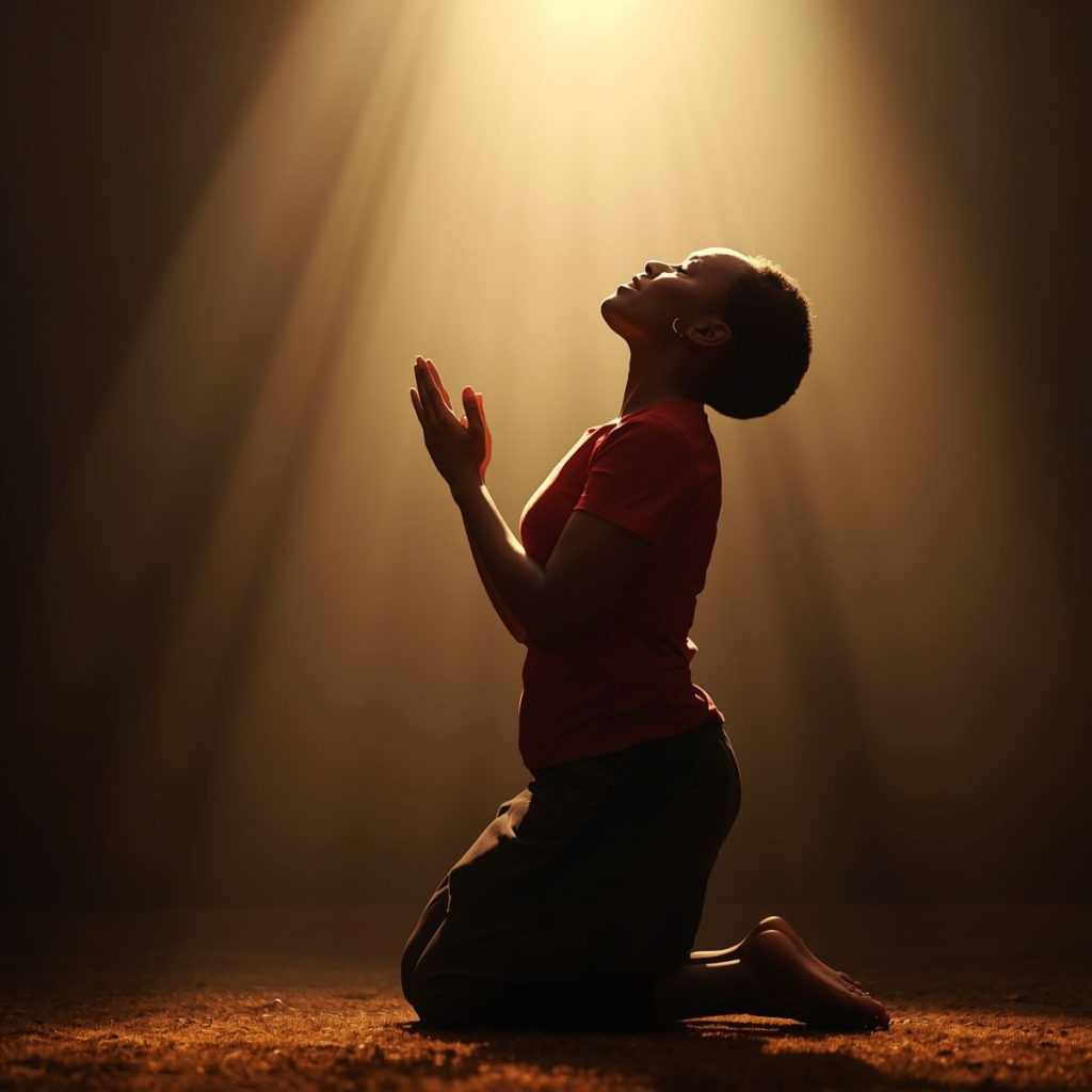 The Call black african woman in prayer posture saying yes to god's call